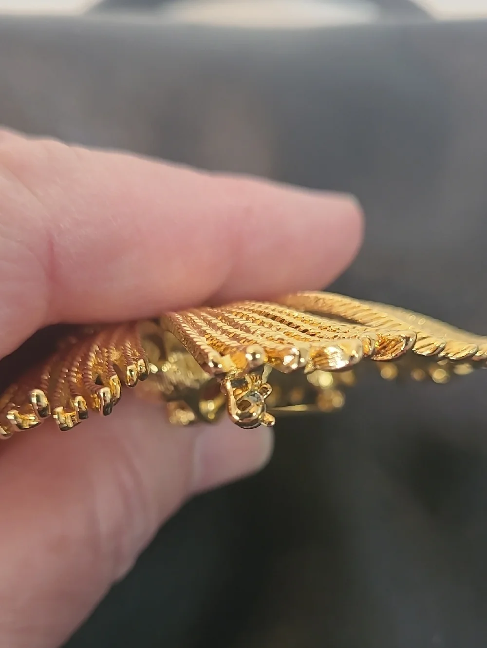 Monet Vintage Cordelia Gold Tone Starburst Brooch with Textured Metal Threads